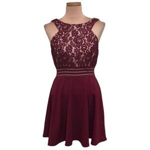 NWT Speechless Dress Size Big Girls Large Wine Red Nude Lace Mesh Cutout
